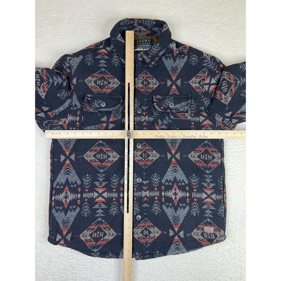 JACHS New York Jacket Mens Large Blue Aztec Shirt Jacket Sherpa Lined Flannel - Picture 8 of 9